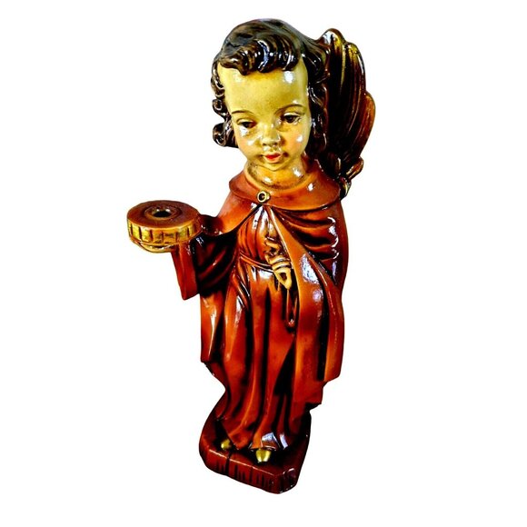 Vintage Christmas Holiday Angels 10” Pair Candle Stick Holders Japan - Picture 3 of 8